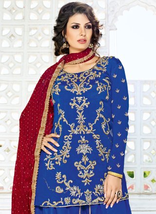 Blue Stone Work Punjabi Suit