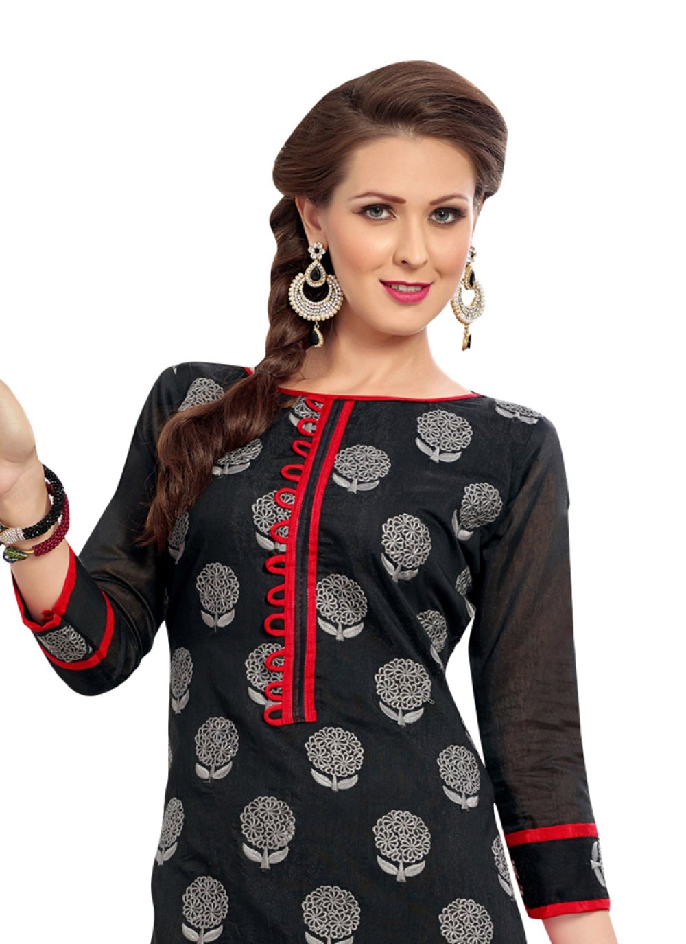 black churidar with red dupatta