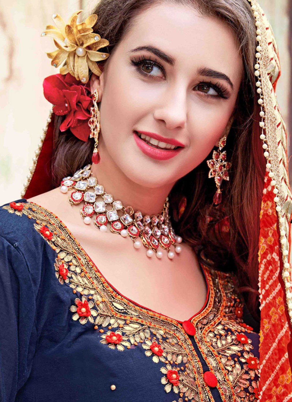 red and blue punjabi suit