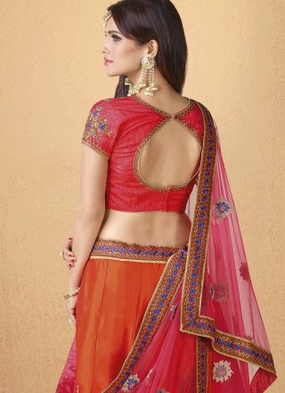 Hot Pink and Orange Banarasi Silk Lehenga Choli