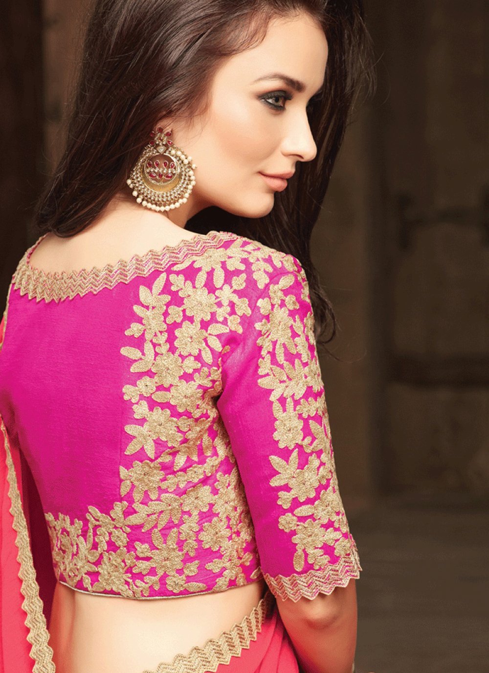 Buy Hot Pink and Orange Shaded Saree Online : 61469
