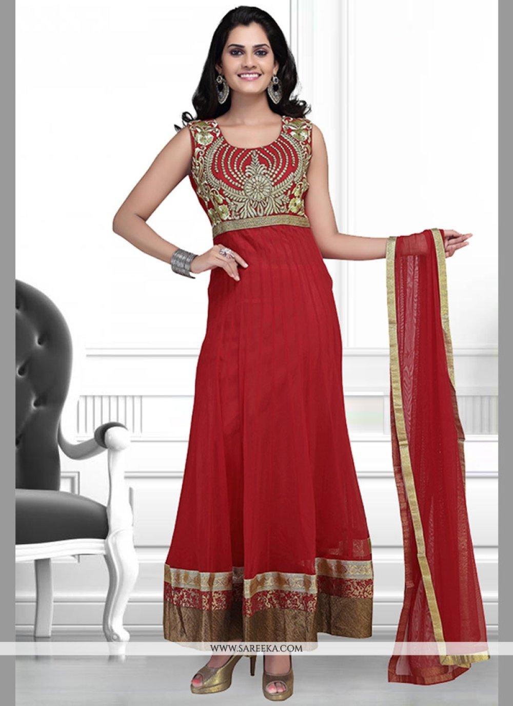 buy red anarkali online