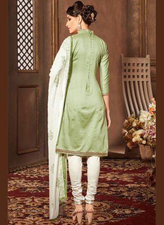Lace Work Cotton   Green Churidar Designer Suit