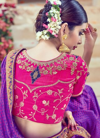 Purple Resham Work Art Silk Traditional Designer Saree