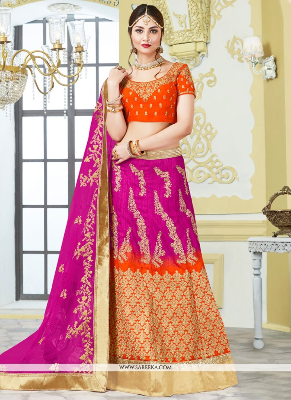 Magenta Color Designer Net Bridal Lehenga (She Lehenga 516)