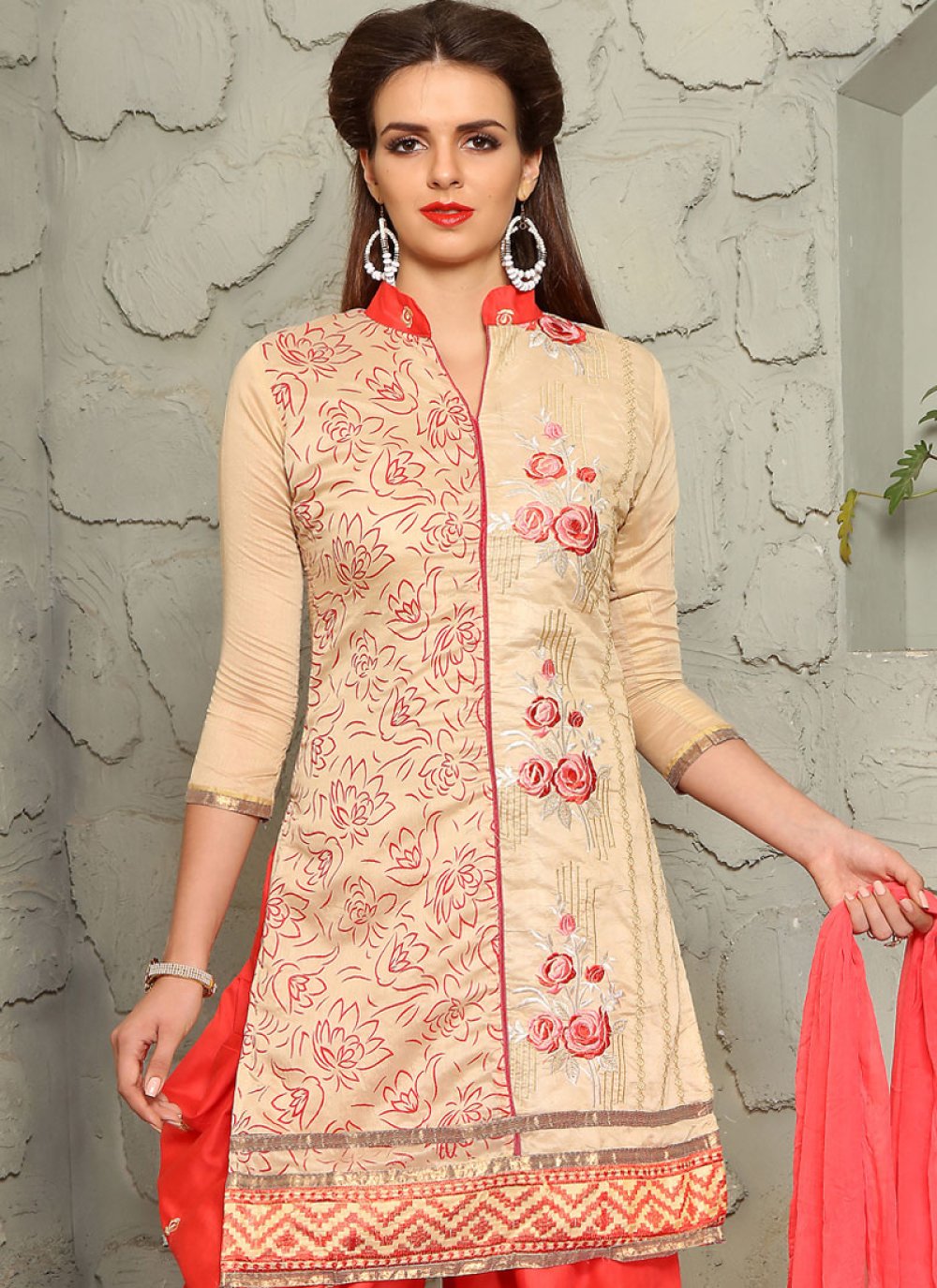 Buy Peach Embroidered Work Punjabi Suit Online Germany