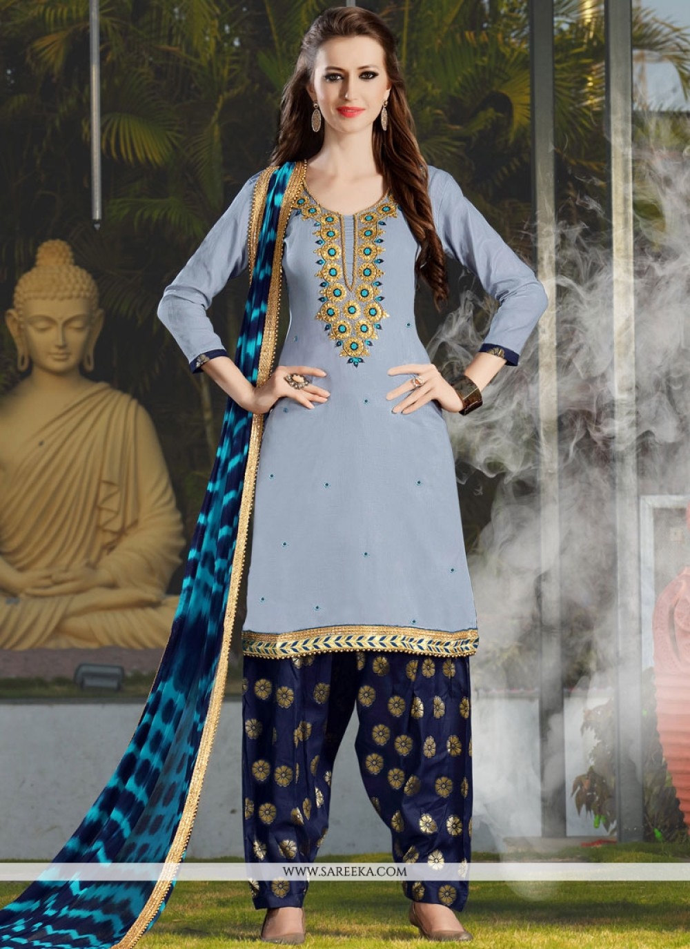 Buy Grey Punjabi Suit Online : USA - Salwar Kameez