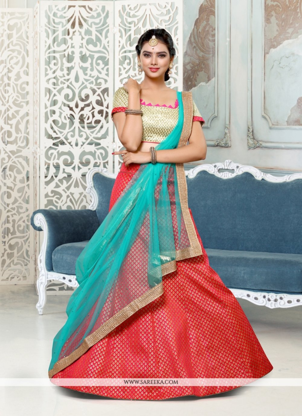 Buy Jacquard Embroidered Work Lehenga Choli Online : Mauritius