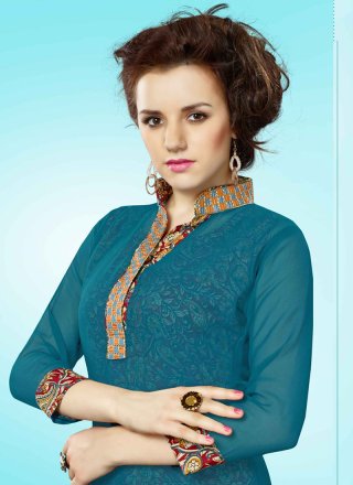 Embroidered Work Faux Georgette Party Wear Kurti