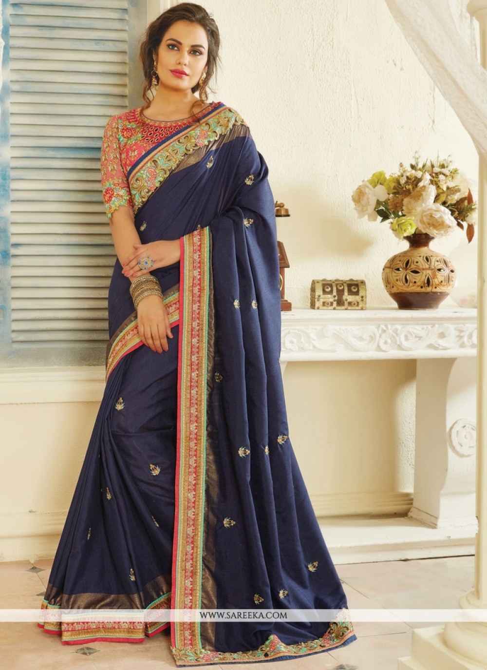 navy blue designer sarees online