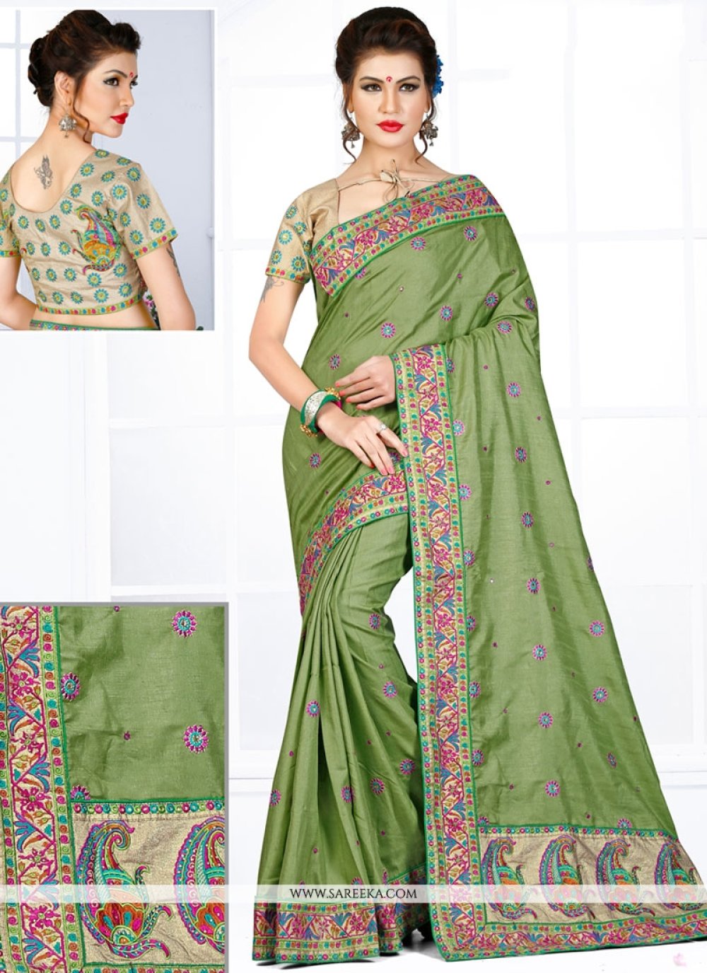 Buy Grey Manipuri Silk Floral And Peacock Motif Pattern Saree For Women by  Nazaakat by Samara Singh Online at Aza Fashions.