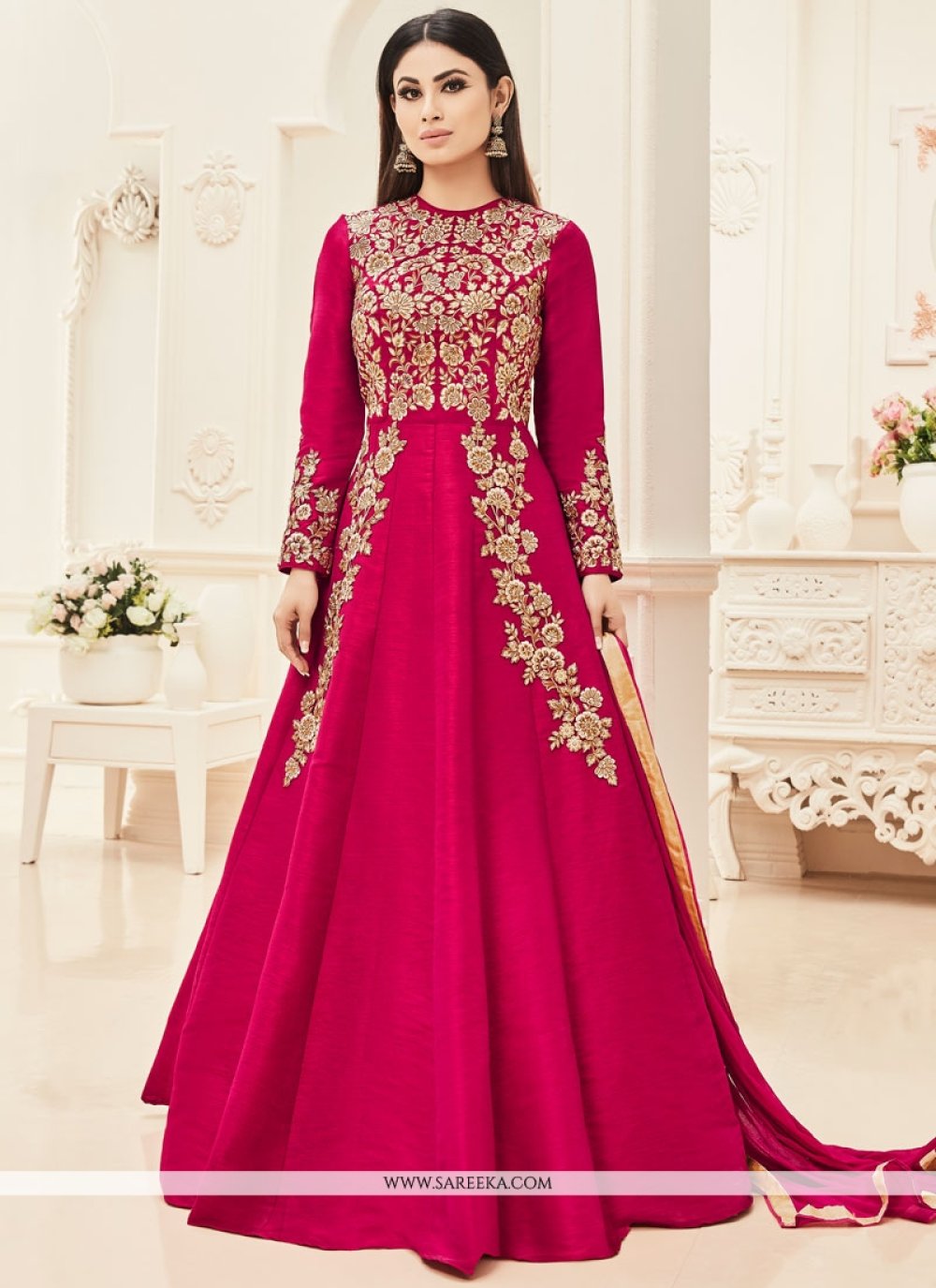 Buy Mouni Roy Art Silk Floor Length Anarkali Suit Online : Germany