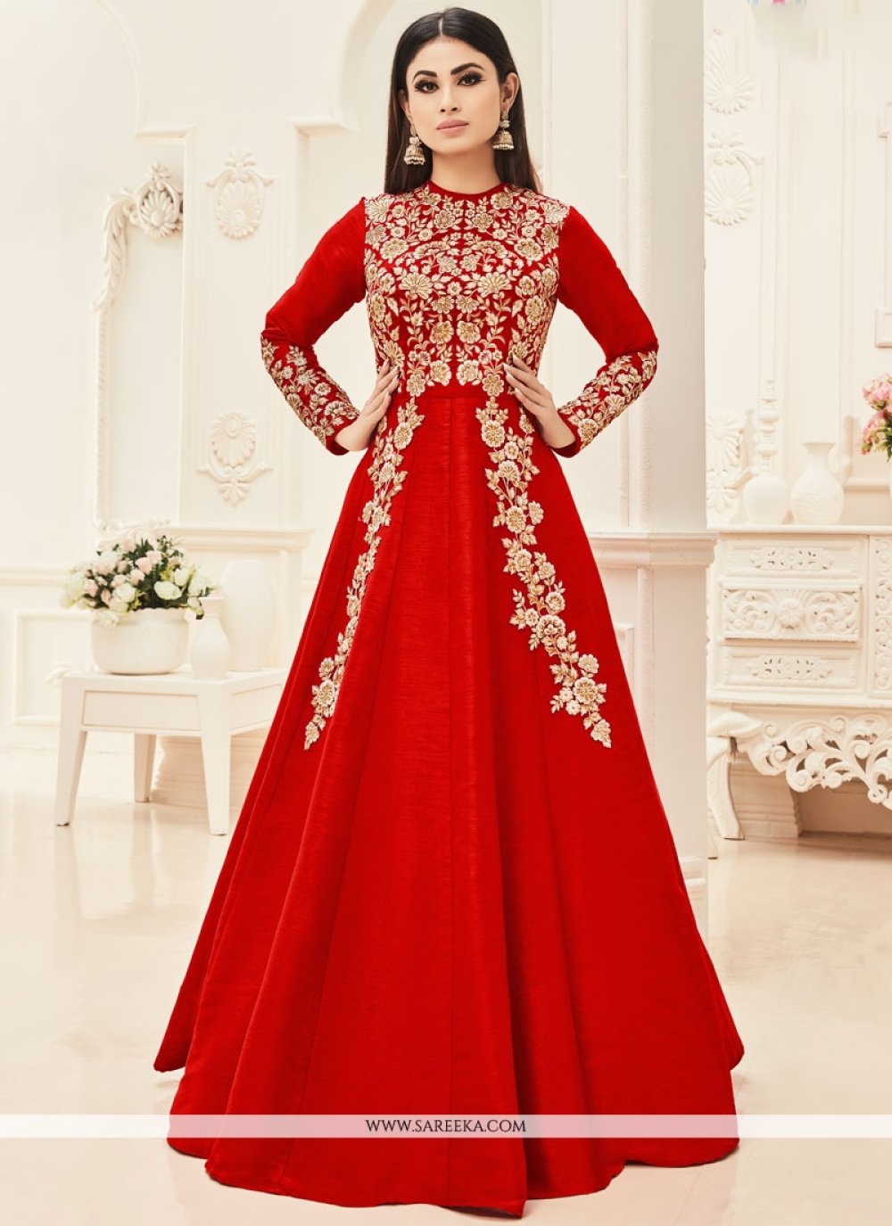 Buy Mouni Roy Art Silk Floor Length Anarkali Suit Online Indian