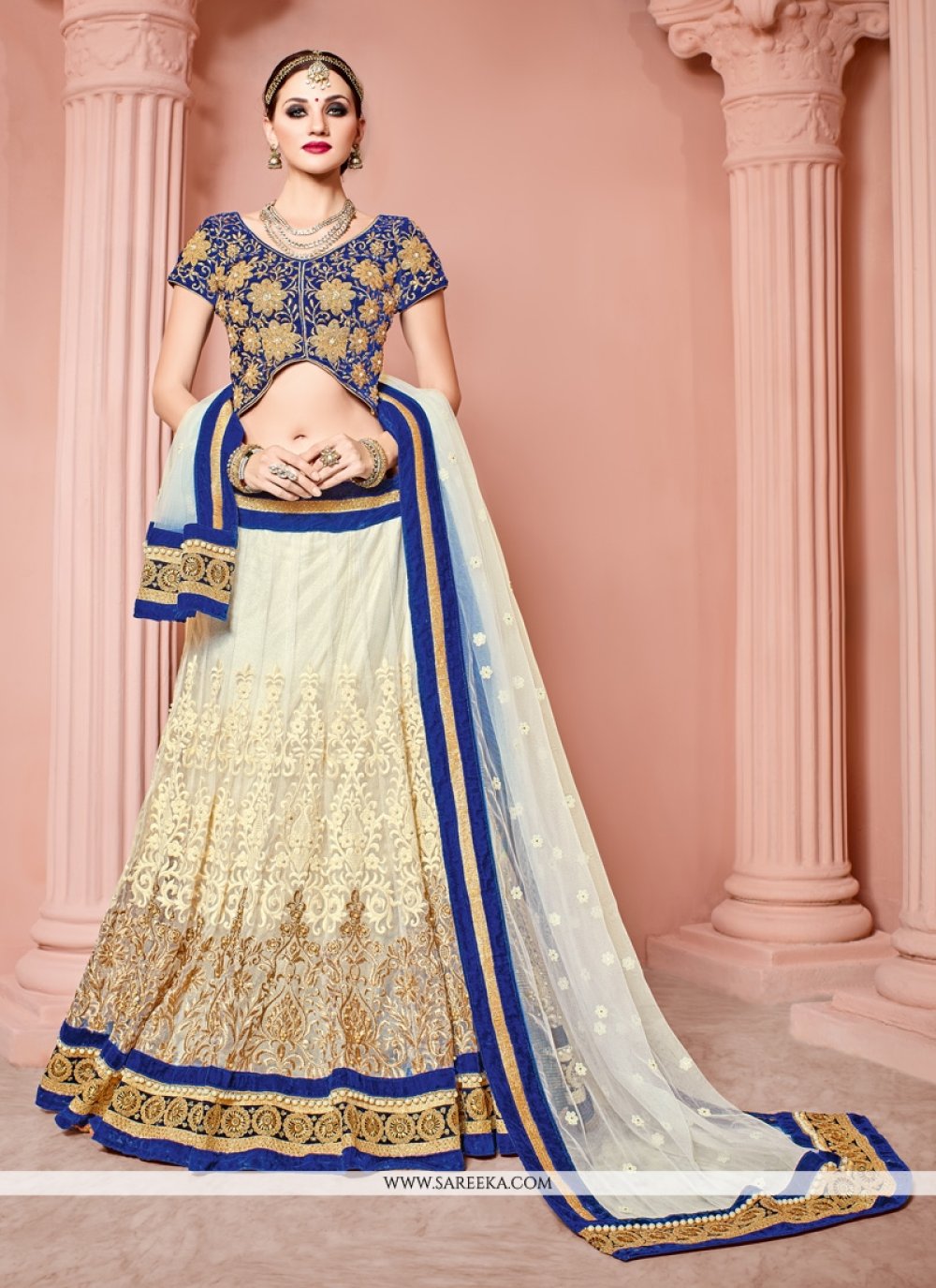 Royal Look Navy Blue Color Indian Wedding Designer Bridal Velvet Handwork  lehenga choli for Bridal with Cotton thread embroidery work. - sethnik.com