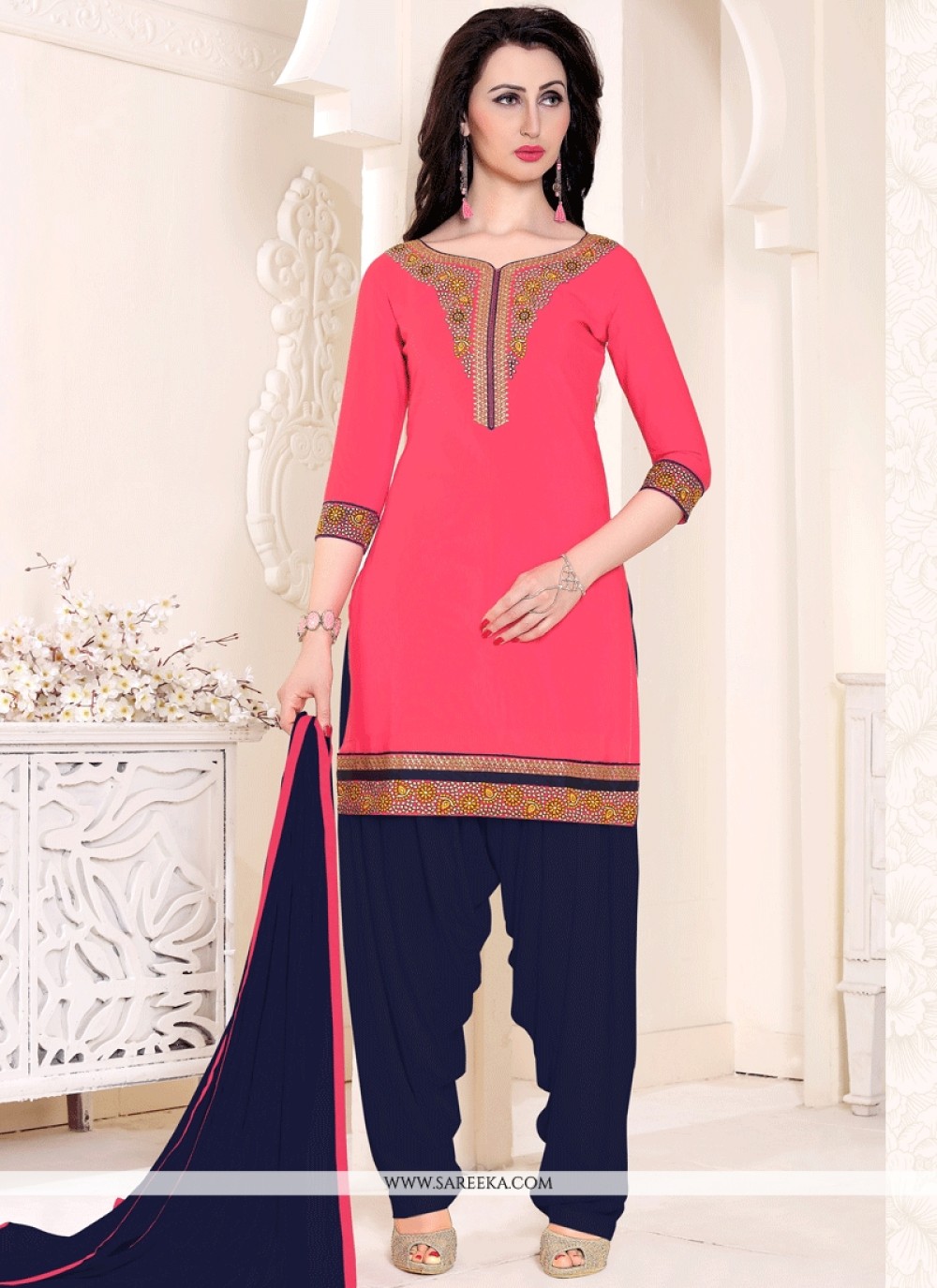 navy blue and pink punjabi suit