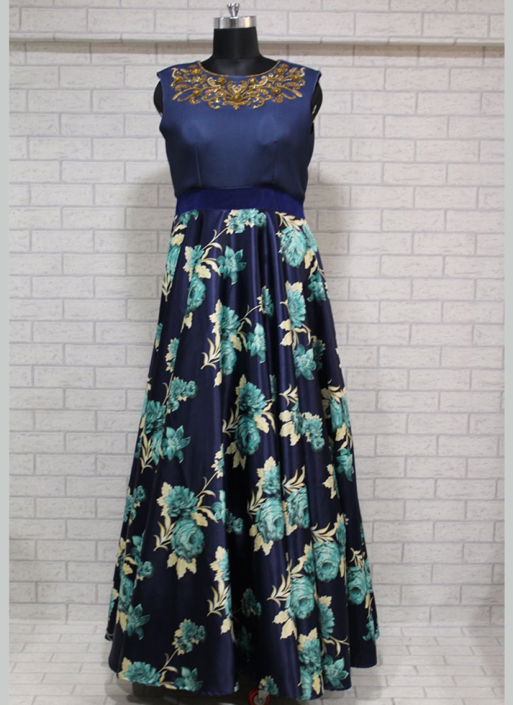 Buy Navy Blue Fancy Fabric Print Work Designer Gown Online : South Africa