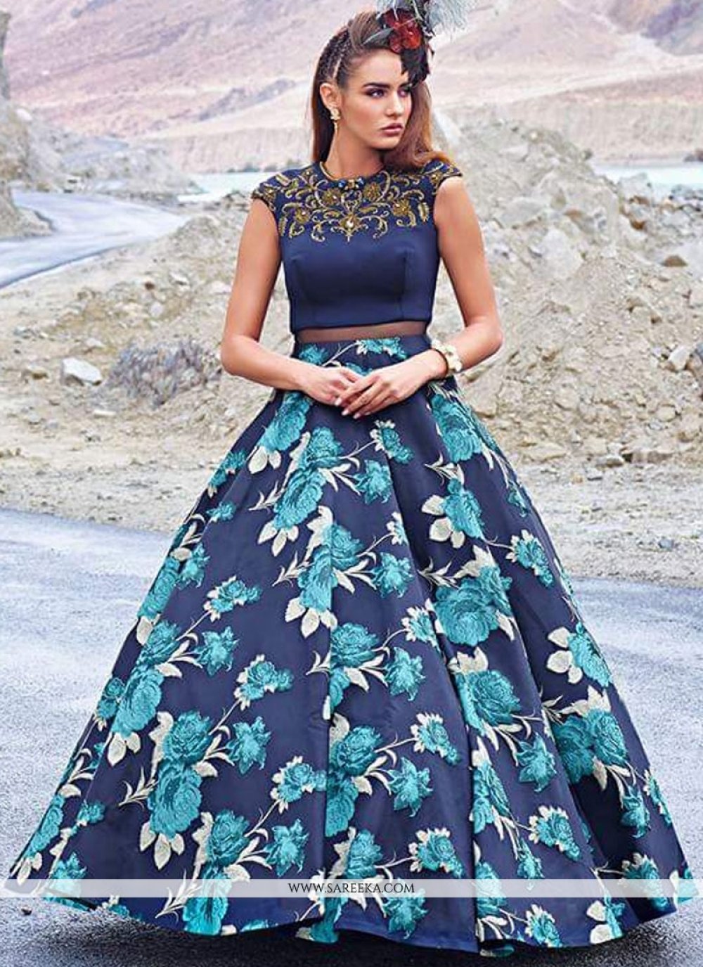 navy blue designer gown