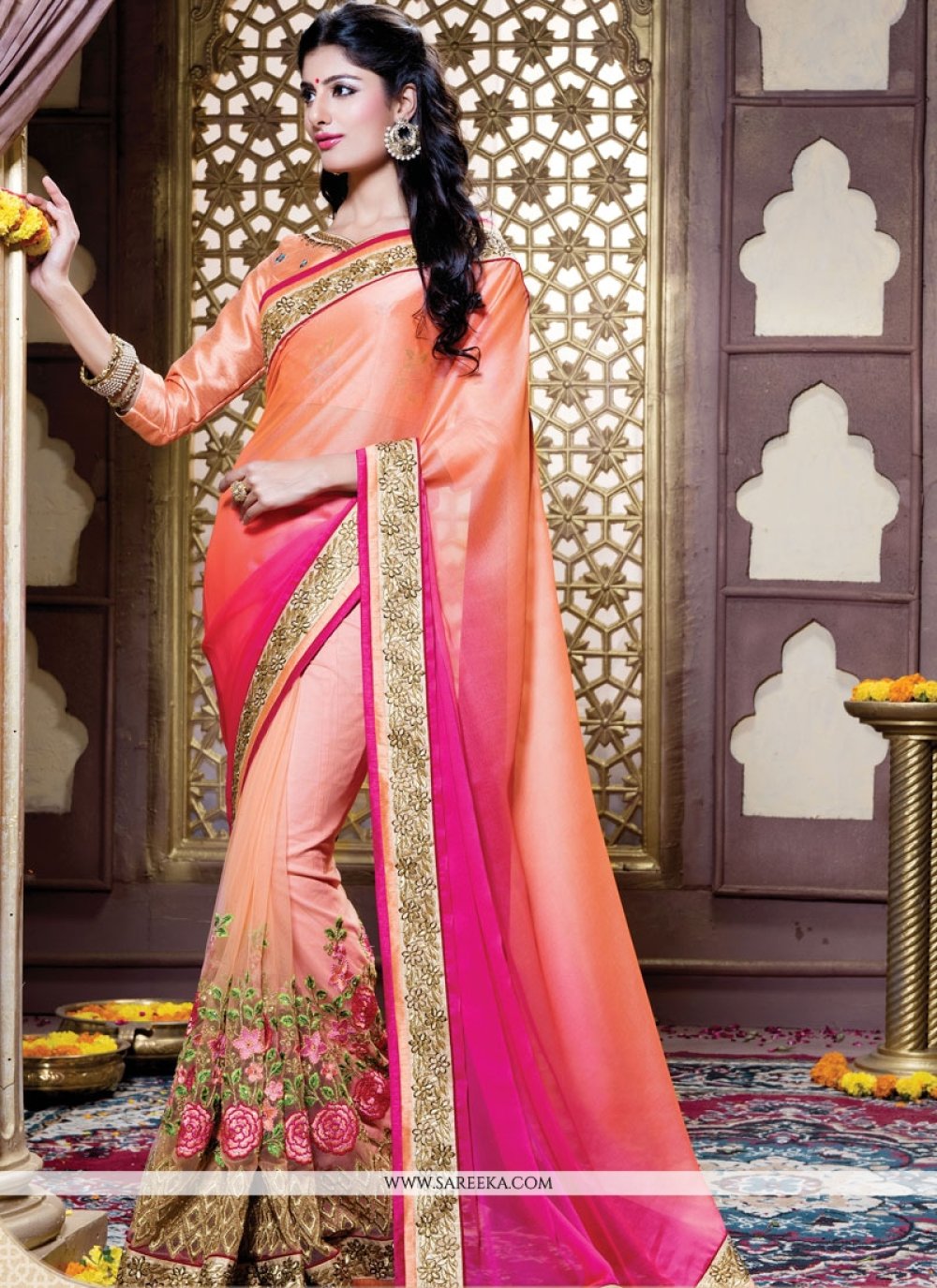 buy-net-peach-and-pink-shaded-saree-68179