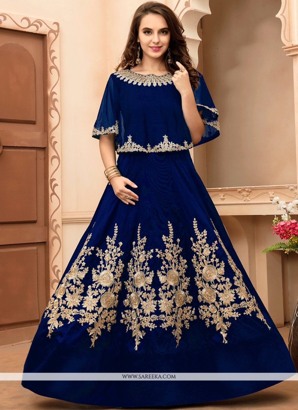 Buy Blue Floor Length Anarkali Suit Online : 60755