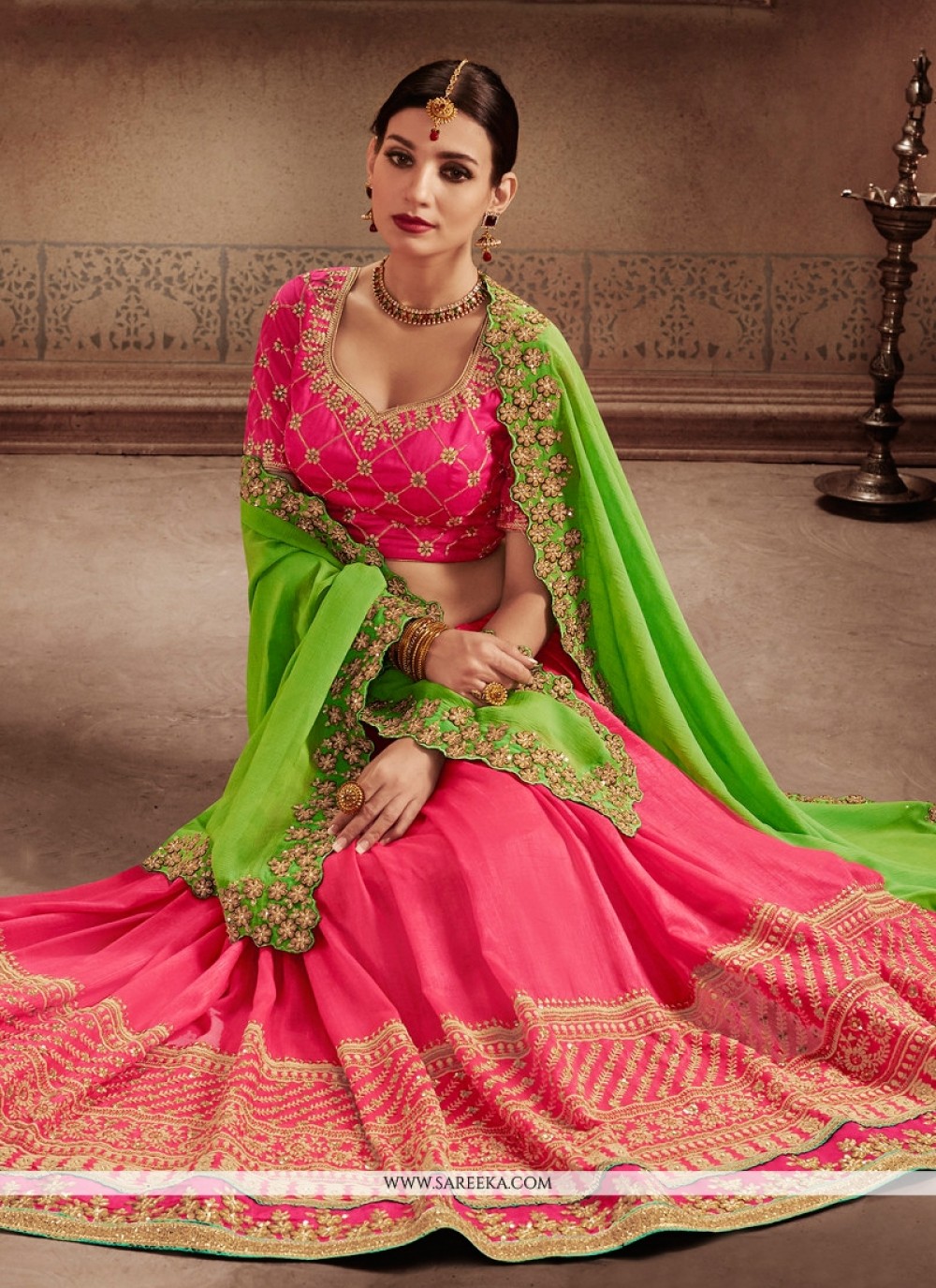 Green & White & Pink & Blue & Pista Kanjivaram Silk Half Saree Lehenga -  Buy Trending Green & White & Pink & Blue & Pista Color Kanjivaram Silk  Fabric Half Saree