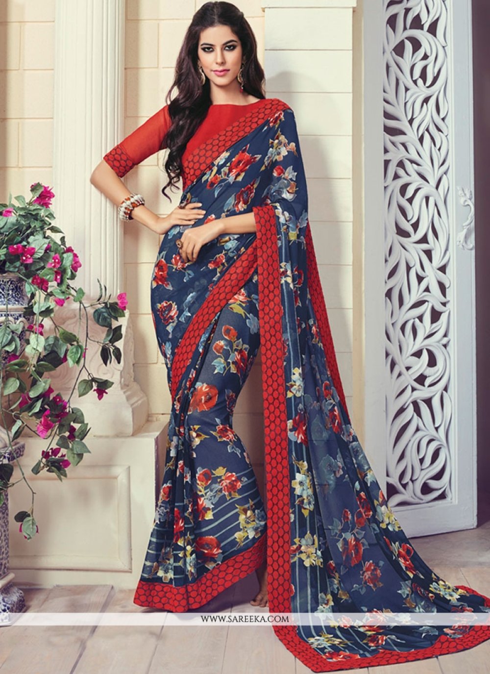 Buy Print Work Georgette Printed Saree Online : Switzerland - Casual Sarees