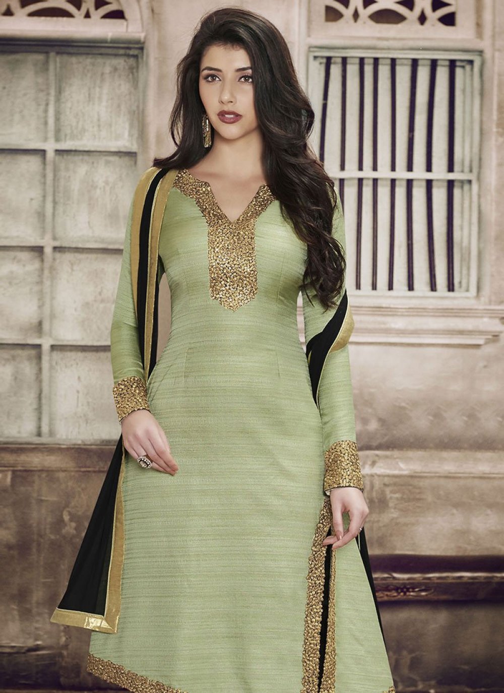 Buy Green Khadi silk Pant Style Suit Online at best price