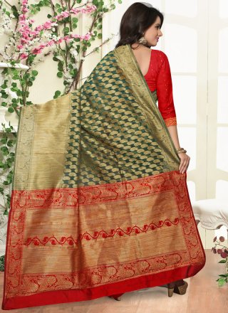 Green and Red Weaving Work Designer Traditional Saree