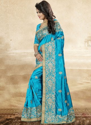 Art Silk Turquoise Designer Saree