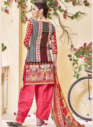 Print Cotton   Punjabi Suit in Rose Pink