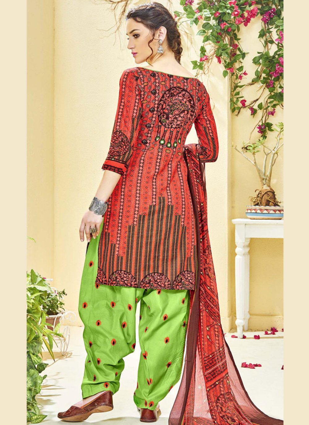 Buy Print Work Orange Punjabi Suit Online