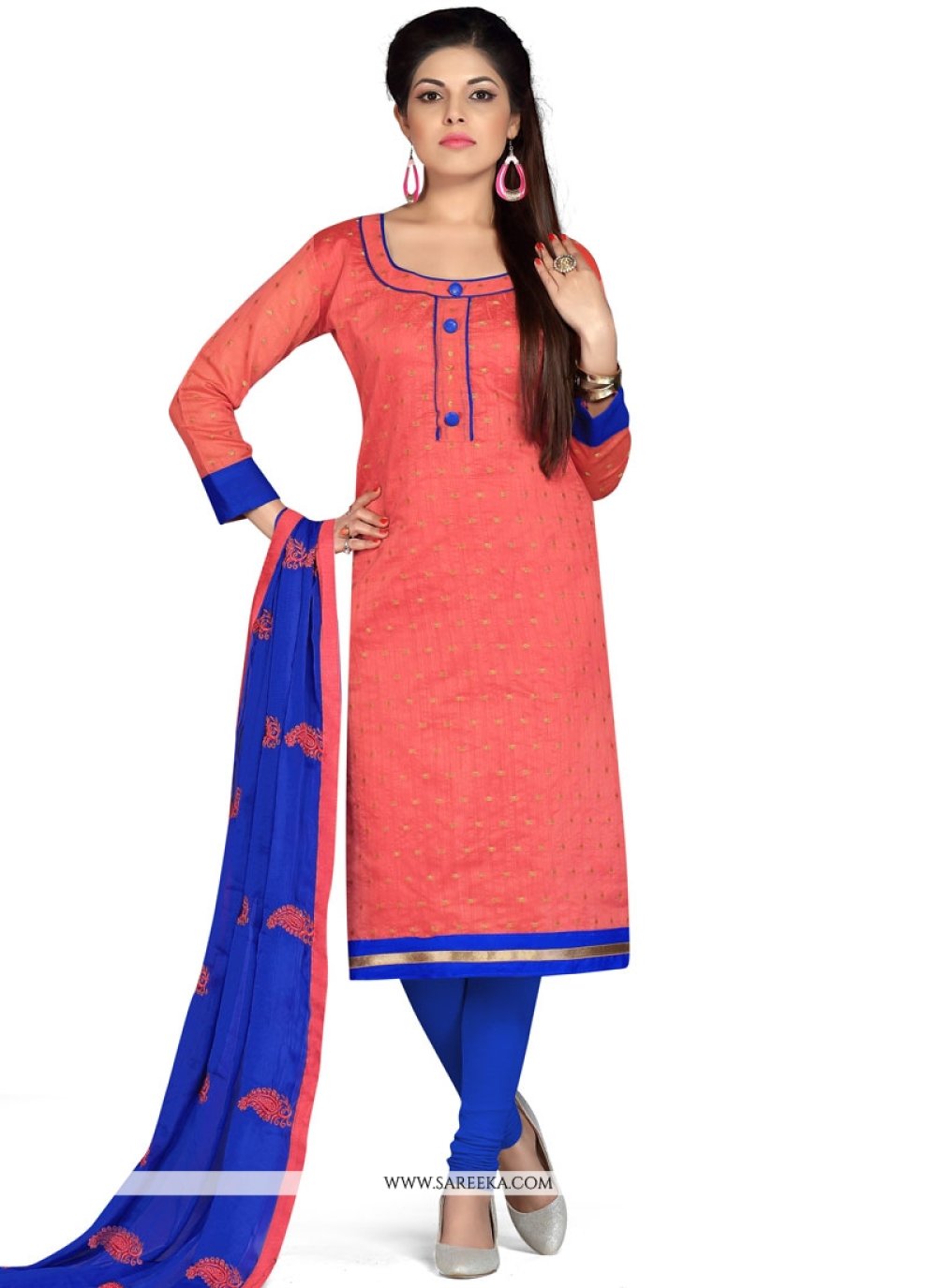 Buy Print Work Chanderi Churidar Suit Online at best price