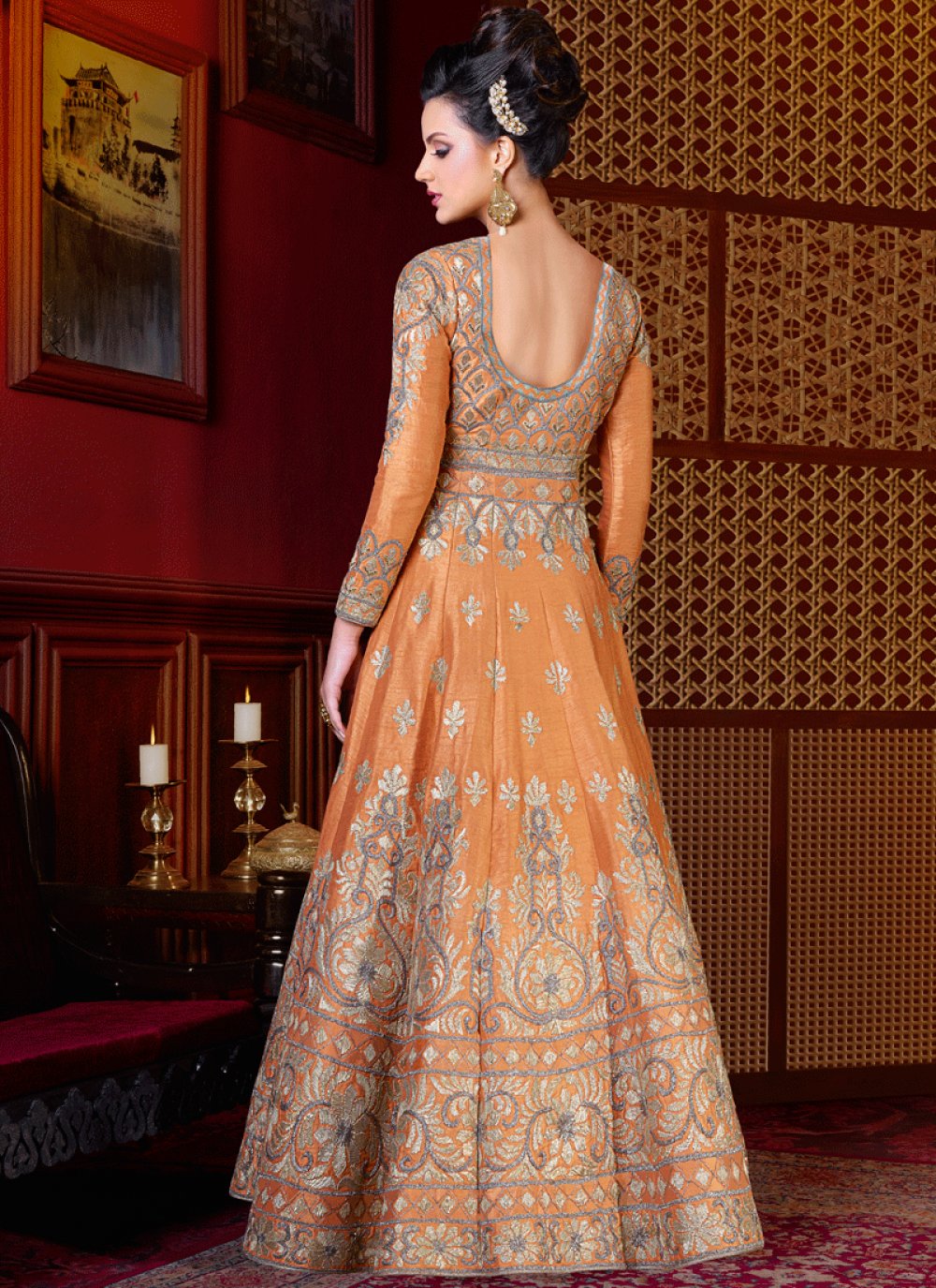 orange anarkali suits