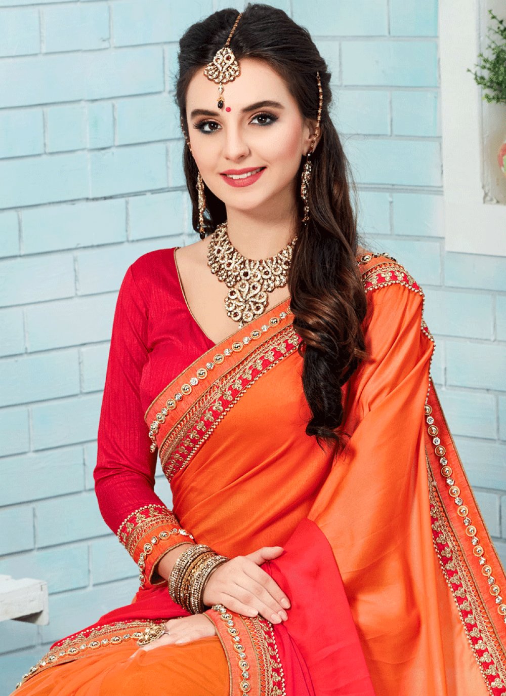 Buy Orange Shaded Saree Online : Canada