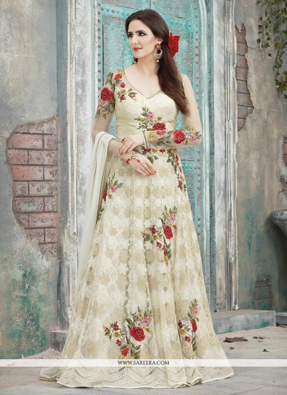 white floor length anarkali