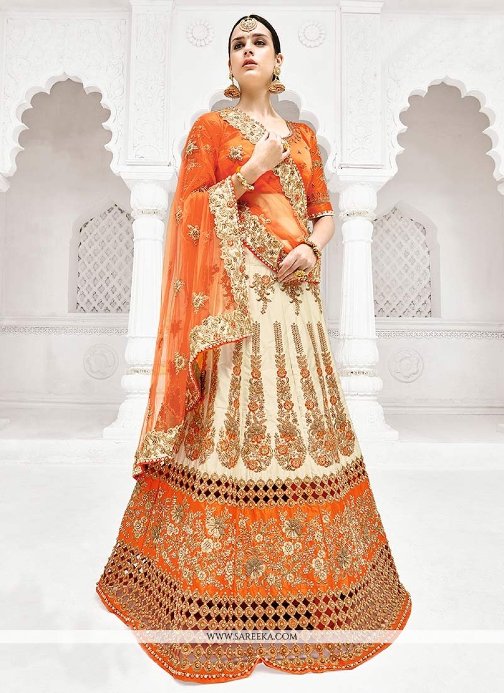 Buy Cream Crepe Embroidered N Stones A Line Lehenga Wedding Wear Online at  Best Price | Cbazaar