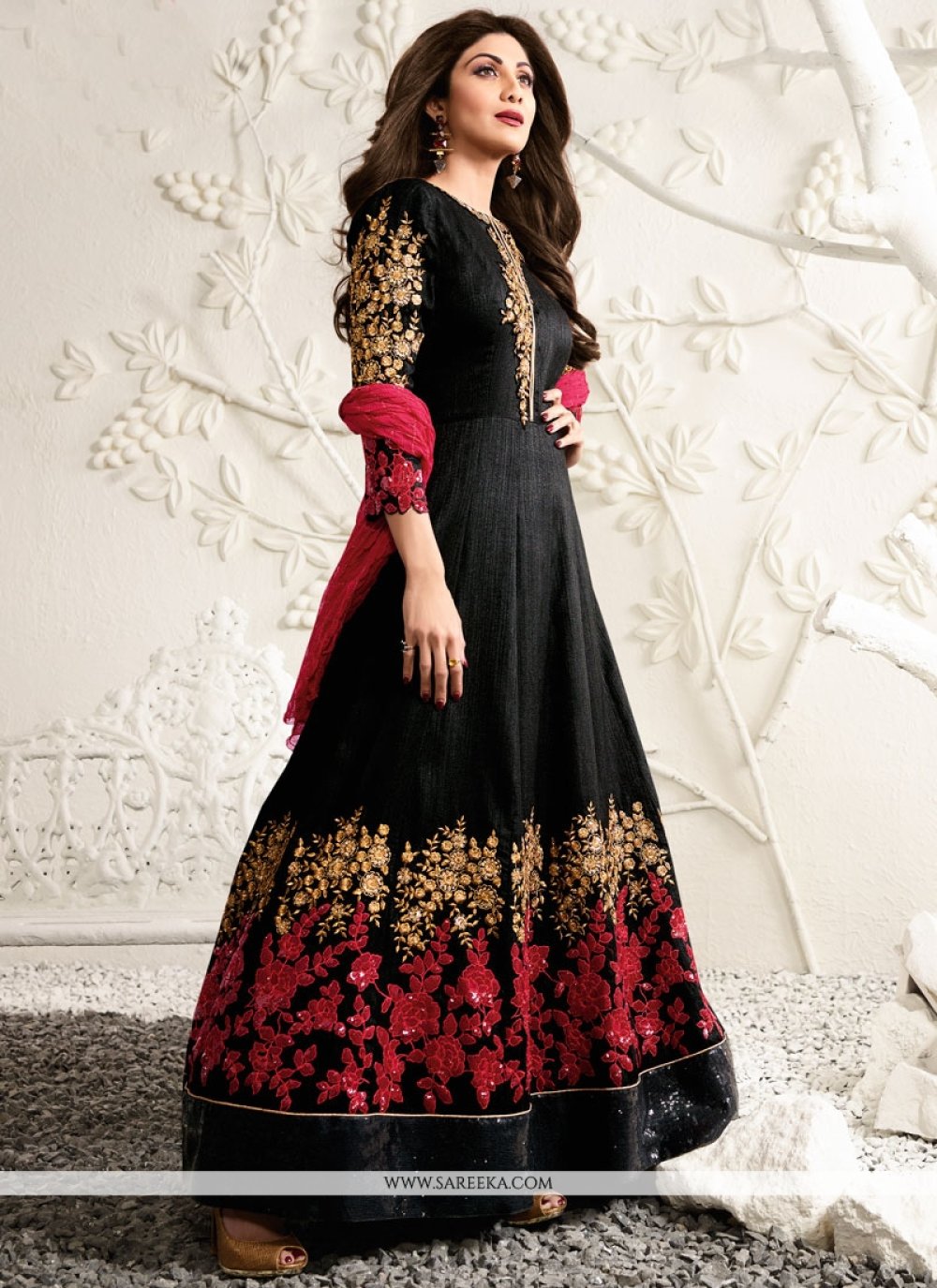Buy Shilpa Shetty Raw Silk Floor Length Anarkali Salwar Suit