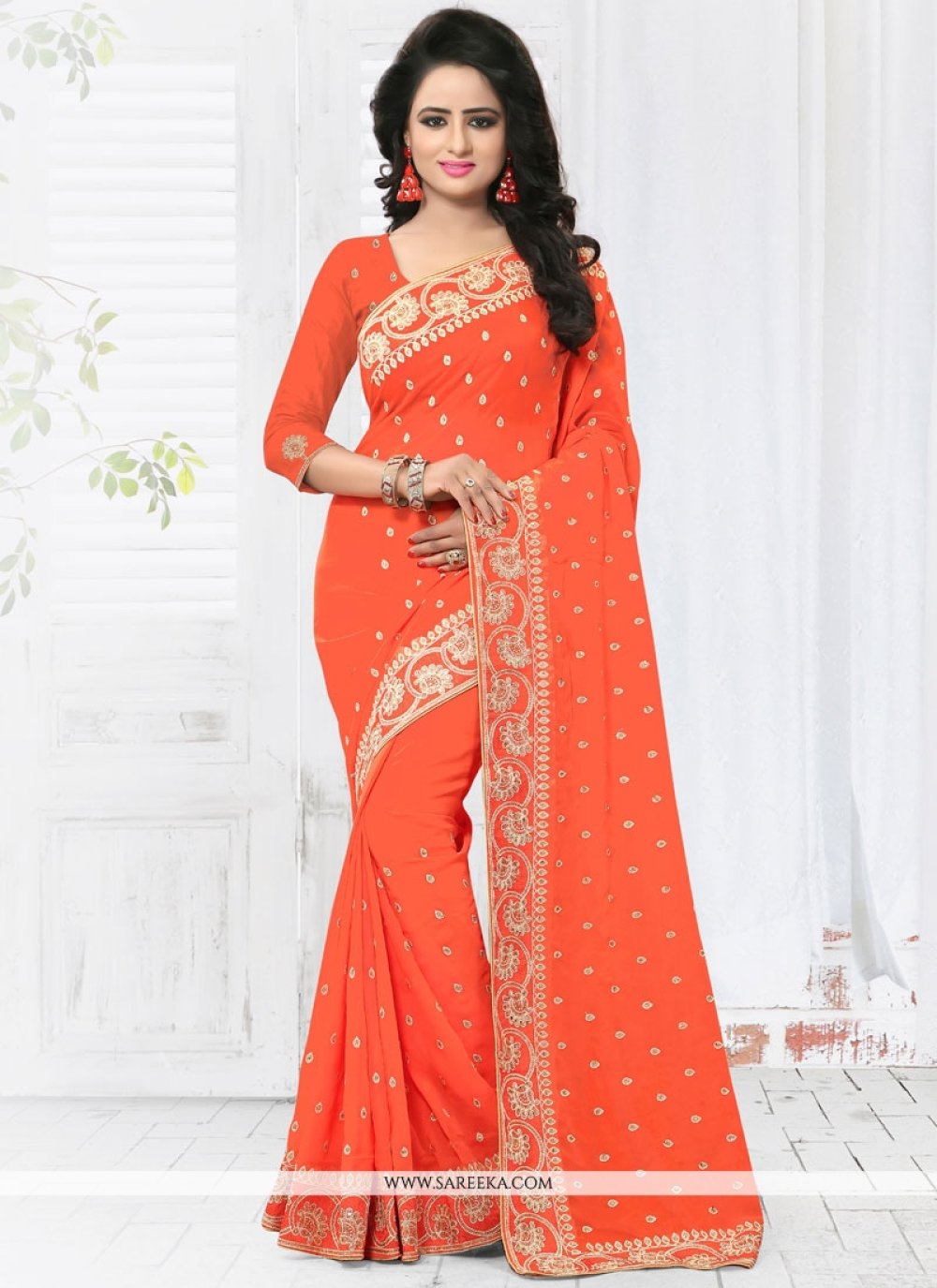Buy Embroidered Work Faux Georgette Classic Saree Online : Australia -