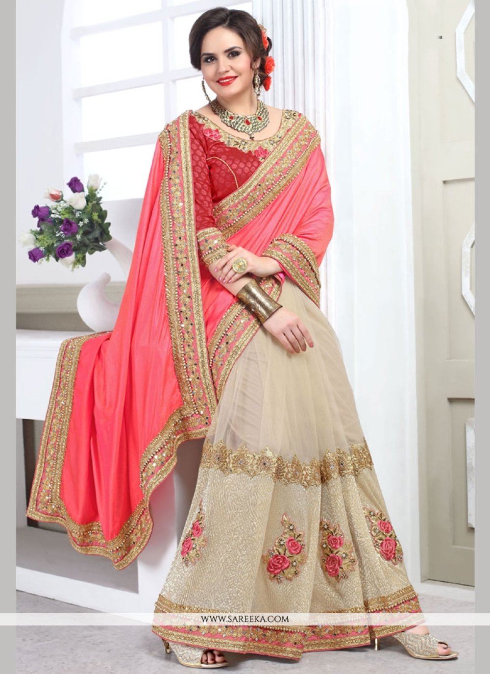 sparkling designer half n half saree for bridal 54738