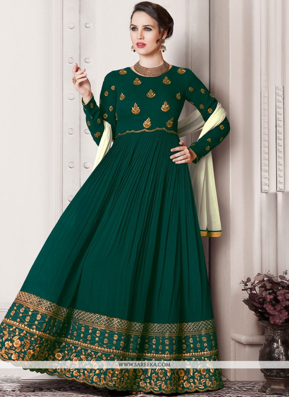 Buy Green Floor Length Anarkali Suit Online : 57726