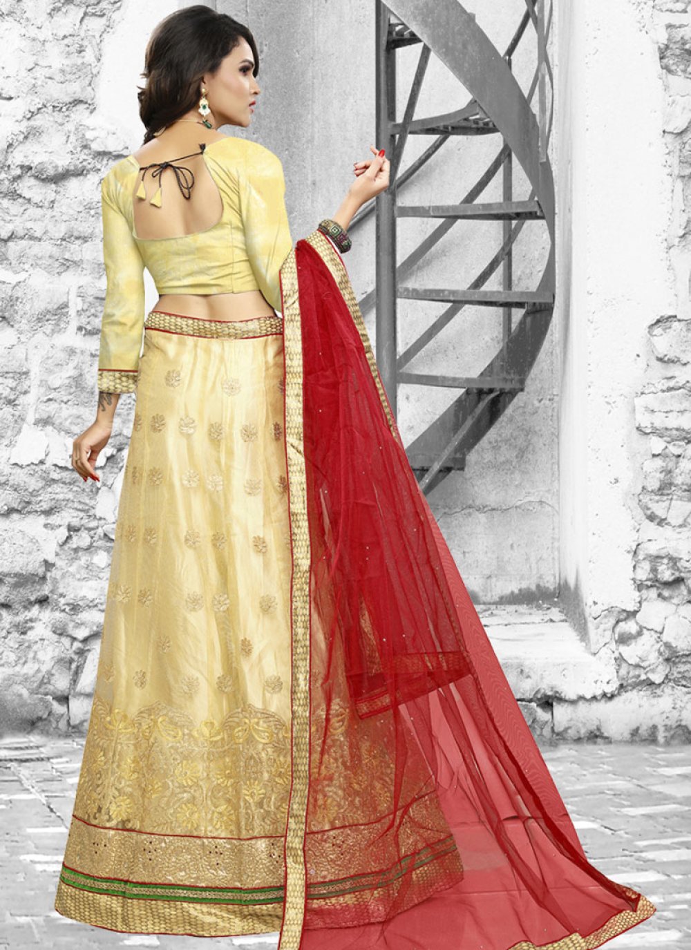 golden net lehenga choli