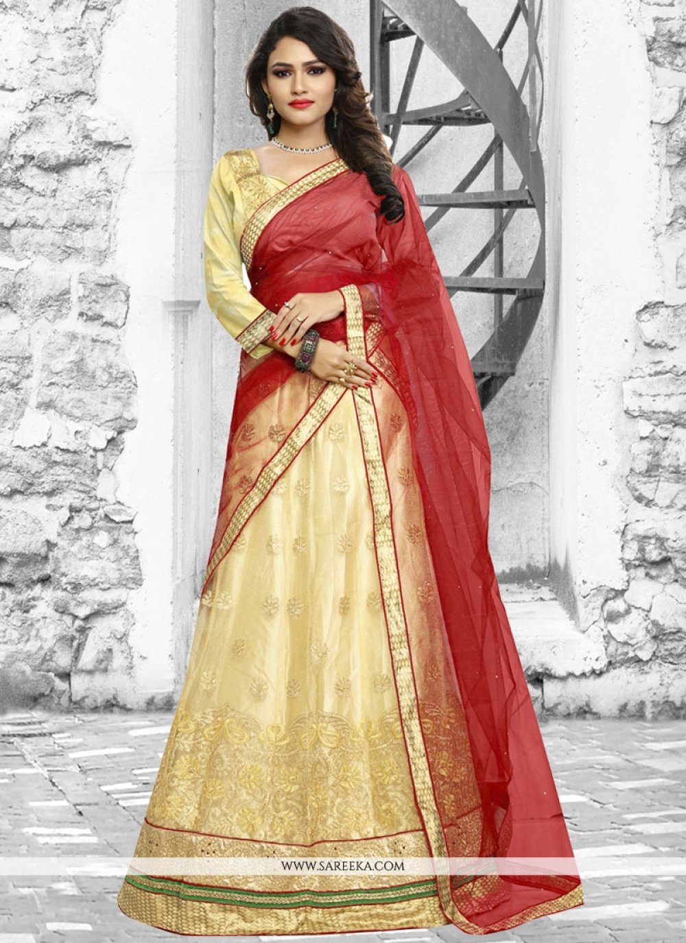 golden net lehenga choli