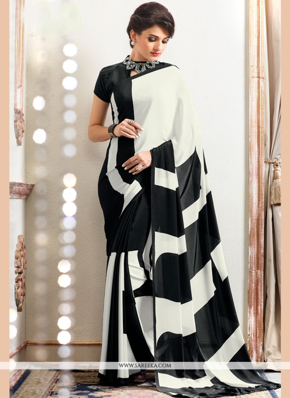 Buy Border Silk Black and Cream Trendy Saree Online