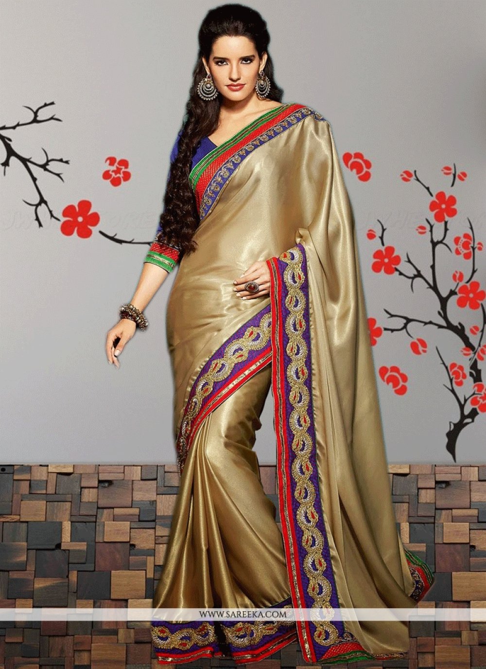 Golden Lycra Shimmer Non-Padded Designer Ready Made Saree Blouse - muhenera  s - 3049161