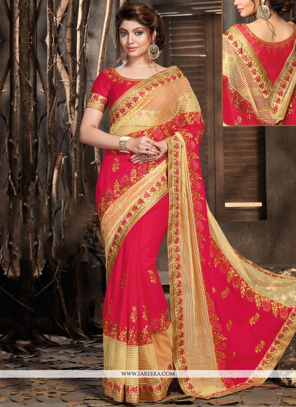 Buy Net Hot Pink Classic Designer Saree Online : UK, USA, Canada ...