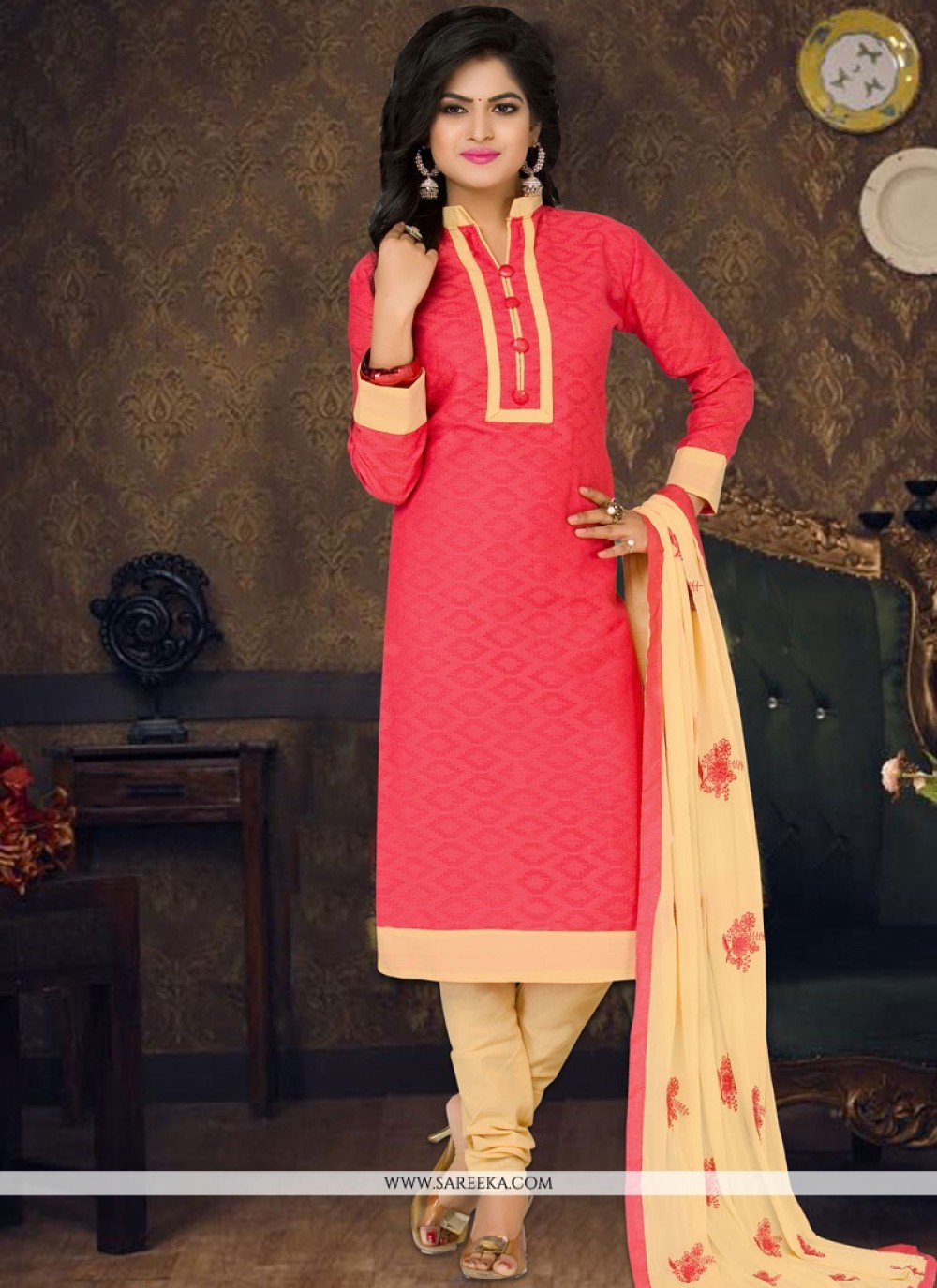peach colour combination churidar