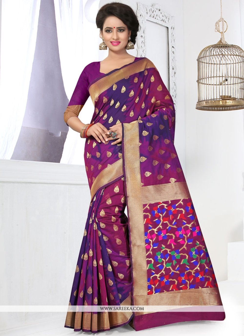 Buy Banarasi Silk Weaving Work Traditional Saree Online : France