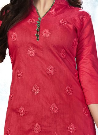 Embroidered Work Red Punjabi Suit
