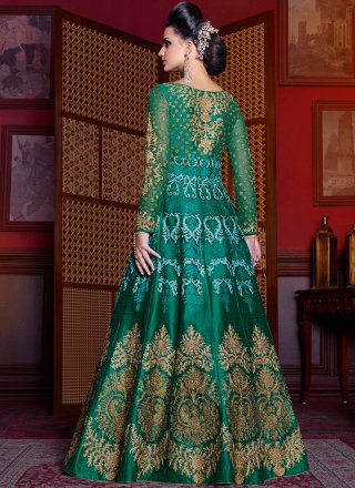 Diamond Work Green Art Silk Floor Length Anarkali Suit