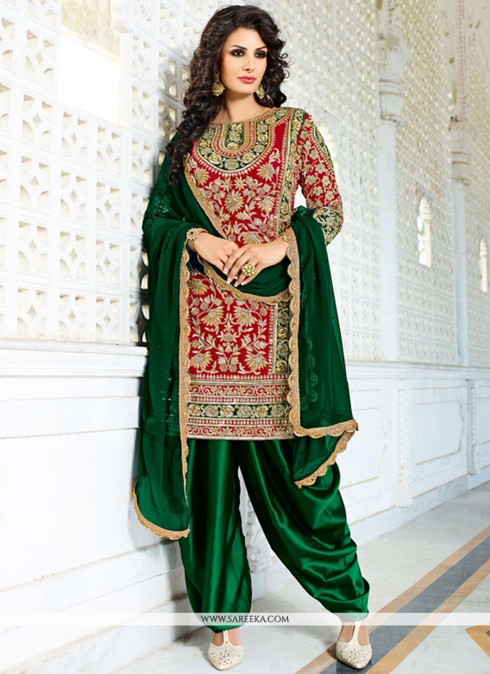 green and red salwar kameez