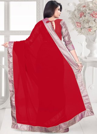 Faux Georgette Patch Border Work Casual Saree